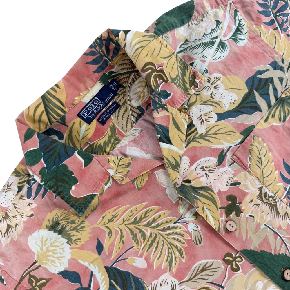 Polo Ralph Lauren Vintage Caldwell Shirt Mens XL Pink Floral Tropical Hawaiian‎